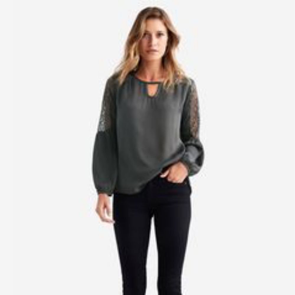 Ellos Boho Vibe Blouse Lace Insets Grey Size 22